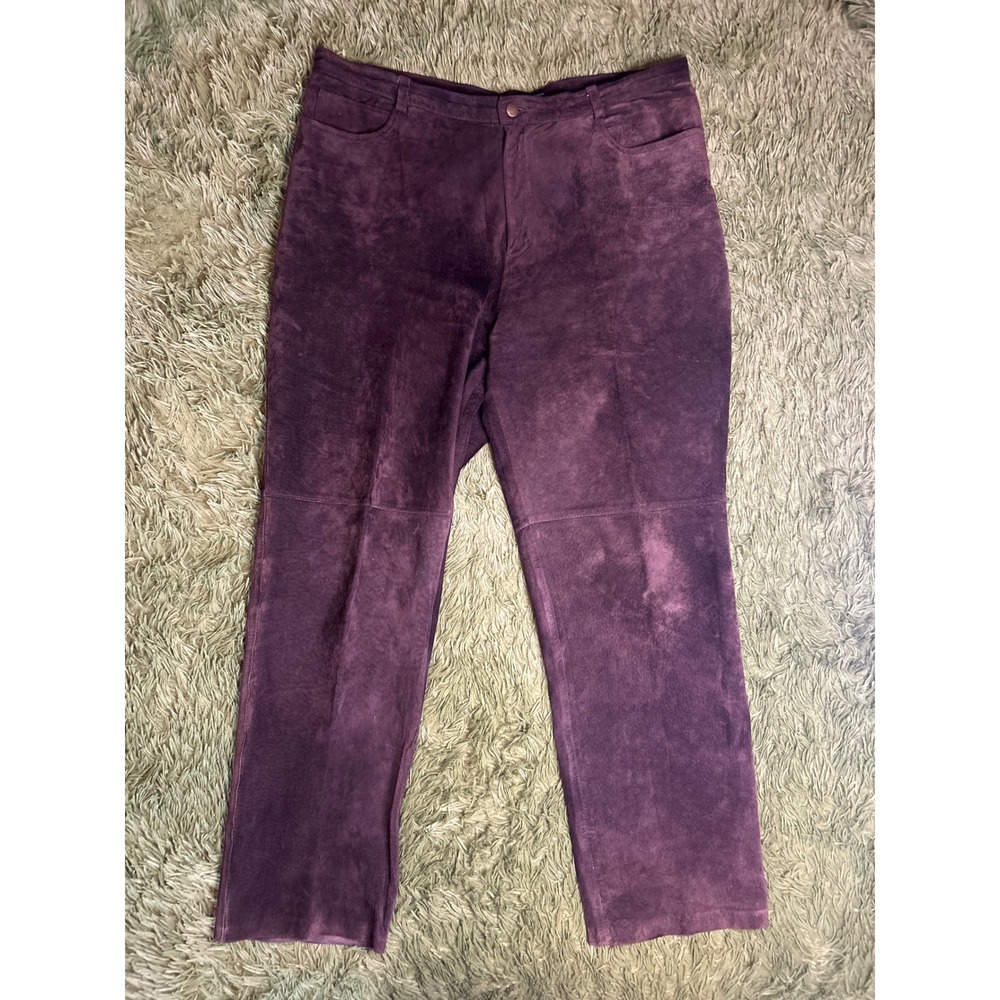 Elite Sport Pants Women 14P Purple Leather Suede Straight Leg Petite Mid READ